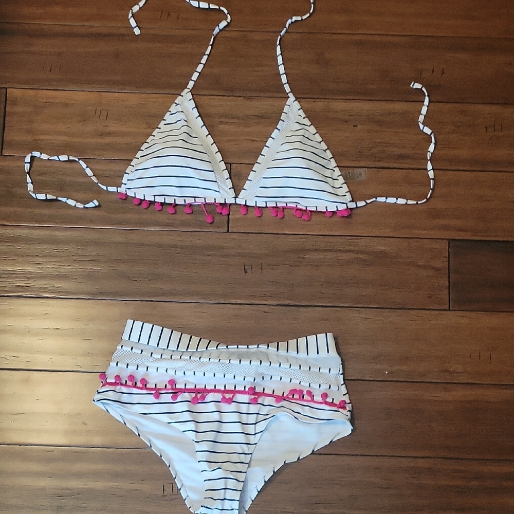 Striped Bikini with Pink Accents
